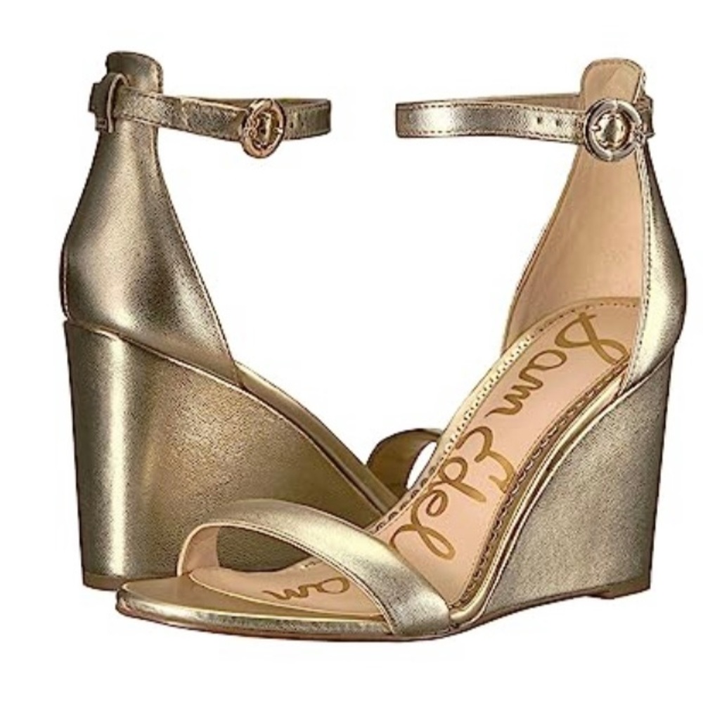 Sam Edelman Womens Heeled Sandals | Neesa Molten Gold Soft leather